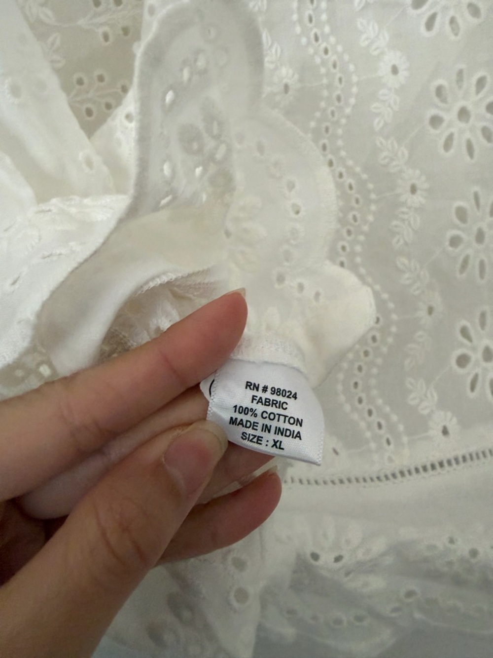 Jennifer & Grace Eyelet Cottagecore Cotton Blouse Top Size XL White Minimalist - Picture 7 of 10